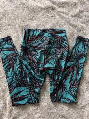 lululemon athletica Teal Palm Print Leggings with Pink Accents